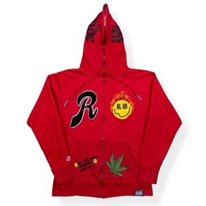 Runtz‎ Worldwide Graphic Hoodie Red Cannabis Streetwear Pullover Medium Full Zip